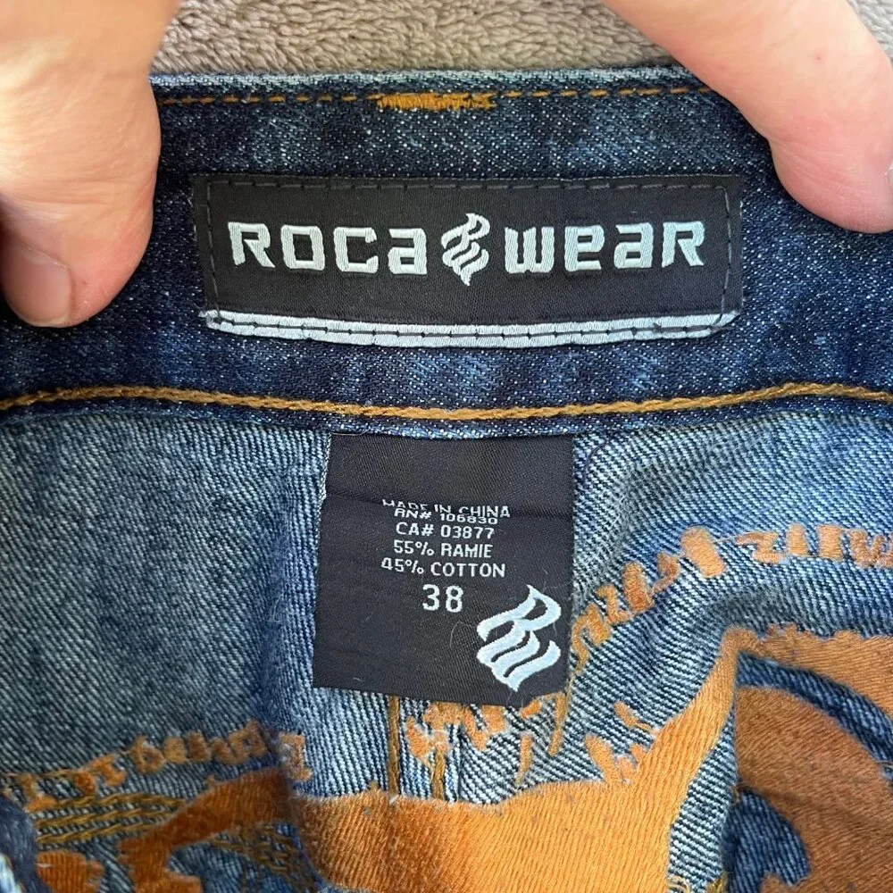 Rocawear Mens Vtg Denim Jeans Orange Logo Stitching on‎ Butt Size 38x32 - READ